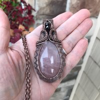 Rose Quartz & Garnet Copper Woven Pendant