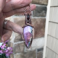 Purple Labradorite & Garnet Teardrop Copper Pendant