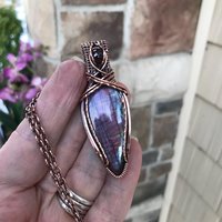 Purple Labradorite & Garnet Teardrop Copper Pendant