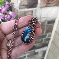 Blue Labradorite Oval Copper Pendant