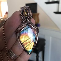 Yellow Rainbow Labradorite & Citrine Copper Pendant with Woven Bail