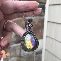 Yellow Rainbow Faceted Laradorite & Citrine Copper Pendant