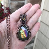 Yellow Rainbow Faceted Laradorite & Citrine Copper Pendant
