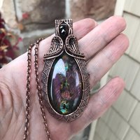 Purple Maroon Labradorite & Garnet Woven Pendant