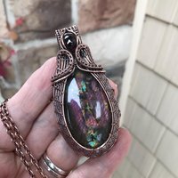 Purple Maroon Labradorite & Garnet Woven Pendant