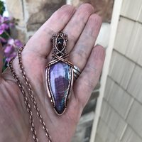 Purple Labradorite & Garnet Teardrop Copper Pendant