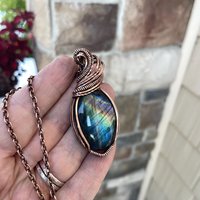Rainbow Oval Labradorite Copper Pendant