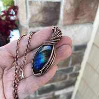 Rainbow Oval Labradorite Copper Pendant