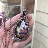 Purple Amber Labradorite & Garnet Woven Pendant