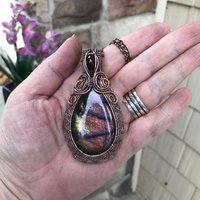 Purple Amber Labradorite & Garnet Woven Pendant