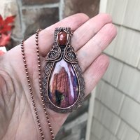 Orange Pink Labradorite & Sunstone Woven Pendant