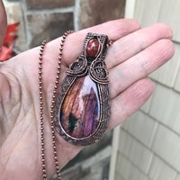 Orange Pink Labradorite & Sunstone Woven Pendant