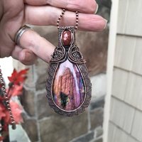 Orange Pink Labradorite & Sunstone Woven Pendant