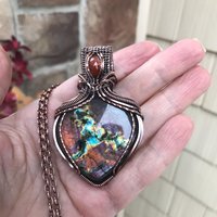 Orange Purple Labradorite & Sunstone Copper Pendant with Woven Bail