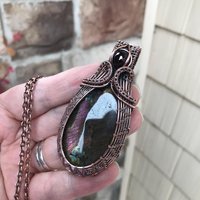 Purple Maroon Labradorite & Garnet Woven Pendant