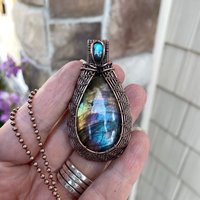 Blue Rainbow Labradorite Woven Pendant