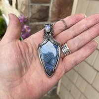 Blue Purple Labradorite & Moonstone Silver Pendant