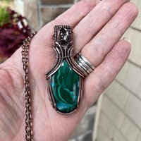 Malachite Chrysocolla & Prasiolite Copper Pendant with Weaving