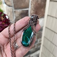 Malachite Chrysocolla & Prasiolite Copper Pendant with Weaving