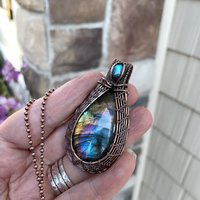Blue Rainbow Labradorite Woven Pendant
