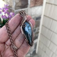Slate Blue & Green Labradorite Copper Necklace