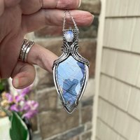Blue Purple Labradorite & Moonstone Silver Pendant