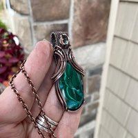 Malachite Chrysocolla & Prasiolite Copper Pendant with Weaving