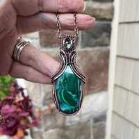 Malachite Chrysocolla & Prasiolite Copper Pendant with Weaving