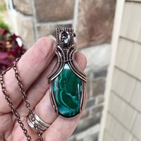 Malachite Chrysocolla & Prasiolite Copper Pendant with Weaving