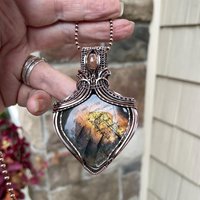 Orange Rainbow Labradorite & Sunstone Copper Necklace with Weaving