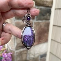 Purple Labradorite & Amethyst Oval Copper Pendant