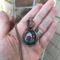 Rainbow labradorite copper wire wrapped pendant, Spectrolite gemstone purple blue crystal necklace