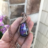 Pink  purple labradorite wire wrapped copper necklace, Spectrolite rainbow crystal pendant