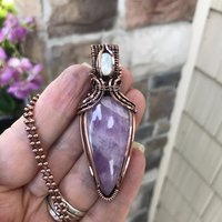 Kunzite & Mother of Pearl Copper Pendant