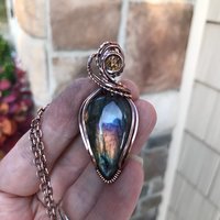 Rainbow Labradorite & Citrine Copper Pendant