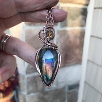 Rainbow Labradorite & Citrine Copper Pendant