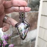 Purple Yellow Labradorite & Lemon Quartz Copper Pendant with Weaving