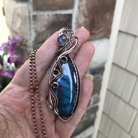 Blue Labradorite & Moonstone Slender Copper Necklace