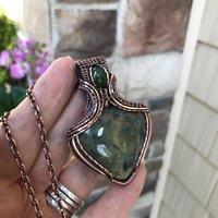 Prehnite & Jade Copper Pendant with Weaving