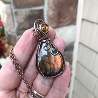 Orange Labradorite & Citrine Copper Pendant