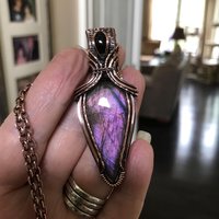 Purple Maroon Labradorite & Garnet Copper Pendant with Weaving