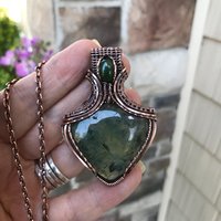 Prehnite & Jade Copper Pendant with Weaving