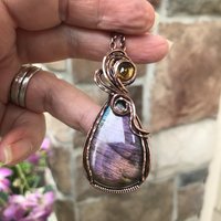 SOLD - Purple Orange Labradorite & Citrine Copper Pendant