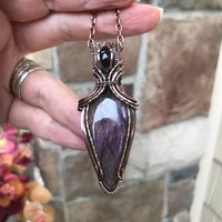 Purple Maroon Labradorite & Garnet Copper Pendant with Weaving