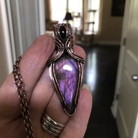 Purple Maroon Labradorite & Garnet Copper Pendant with Weaving