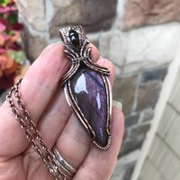 Purple Maroon Labradorite & Garnet Copper Pendant with Weaving