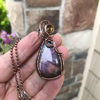SOLD - Purple Orange Labradorite & Citrine Copper Pendant
