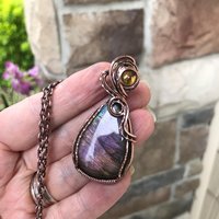 SOLD - Purple Orange Labradorite & Citrine Copper Pendant