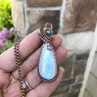 Rainbow Moonstone & Labradorite Teardrop Copper Pendant