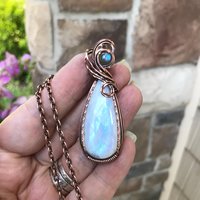 Rainbow Moonstone & Labradorite Teardrop Copper Pendant